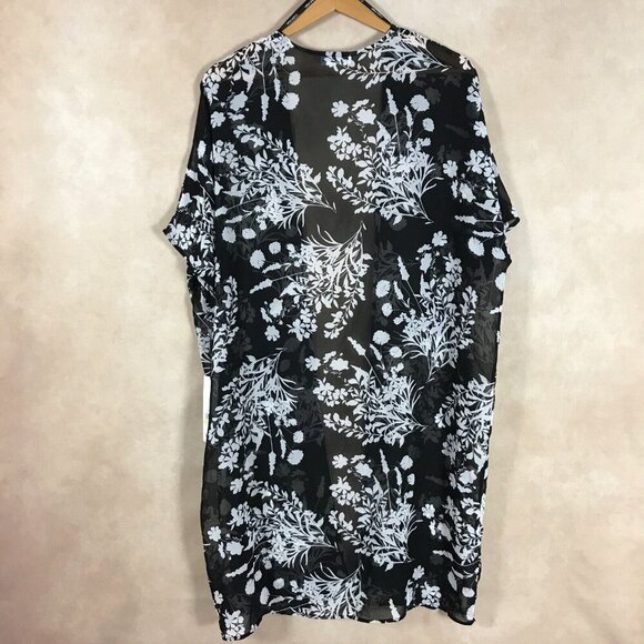 CALVIN KLEIN Black/White Floral Chiffon Cover-up Kimono NWT 4 - Picture 12 of 16